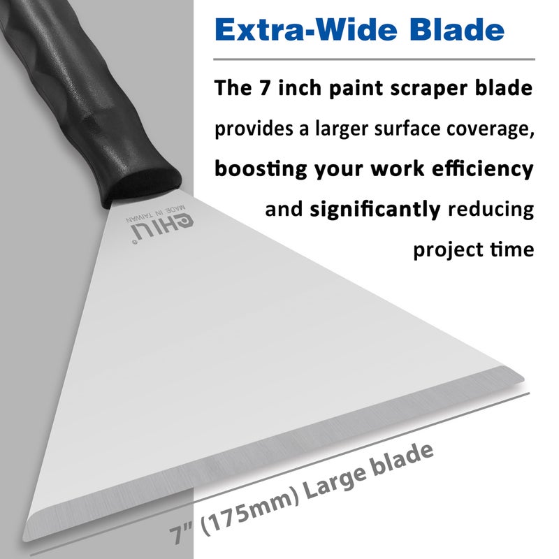 CHILI TOOLS 7 Inch Stainless Steel Pole Scraper -1.8mm Heavy Duty Blade, Ideal for Ceiling Paint Removal & Wallpaper Scraping, Fits CHILI Extension Pole, for DIY & Professional Use, Made In Taiwan - Image 5